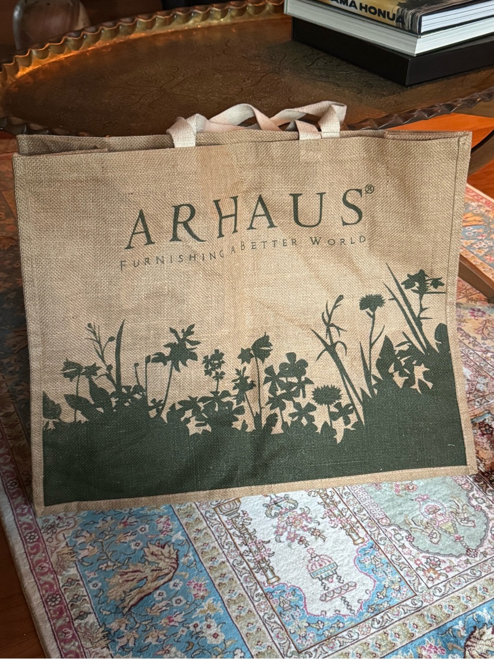 Vintage Arhaus Extra Large Jute Shopper Tote Bag 23x18x9 Good Condition